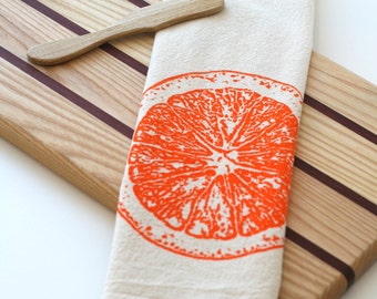 Natural Flour Sack Tea Towel - Orange Slice - Hand Screen Printed