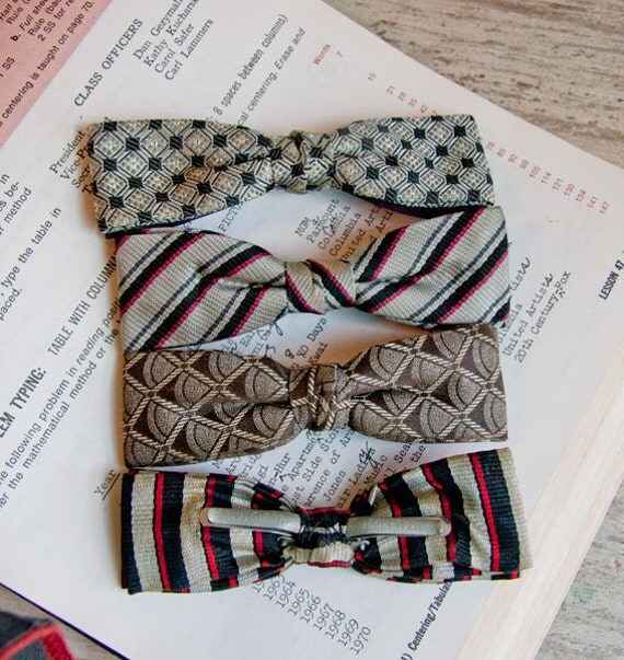 Vintage Bow Ties set of 4 clip on 1950s gray red brown Classic