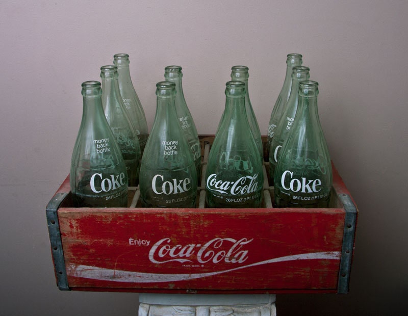 Coca Cola Wood Wooden Crate Red Vintage box 12 Large Bottle