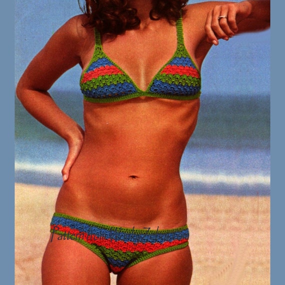 Vintage Crochet Bikini Pattern PDF 098 French Striped from