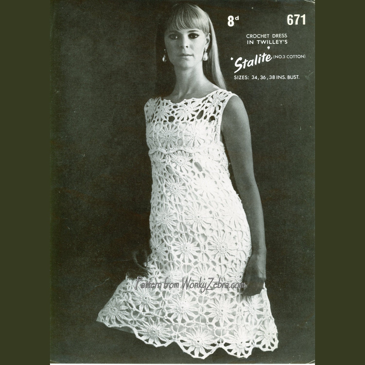 lace pdf pattern crochet PDF Pattern 059 Vintage wonkyzebra Dress Shift Dress Crochet by