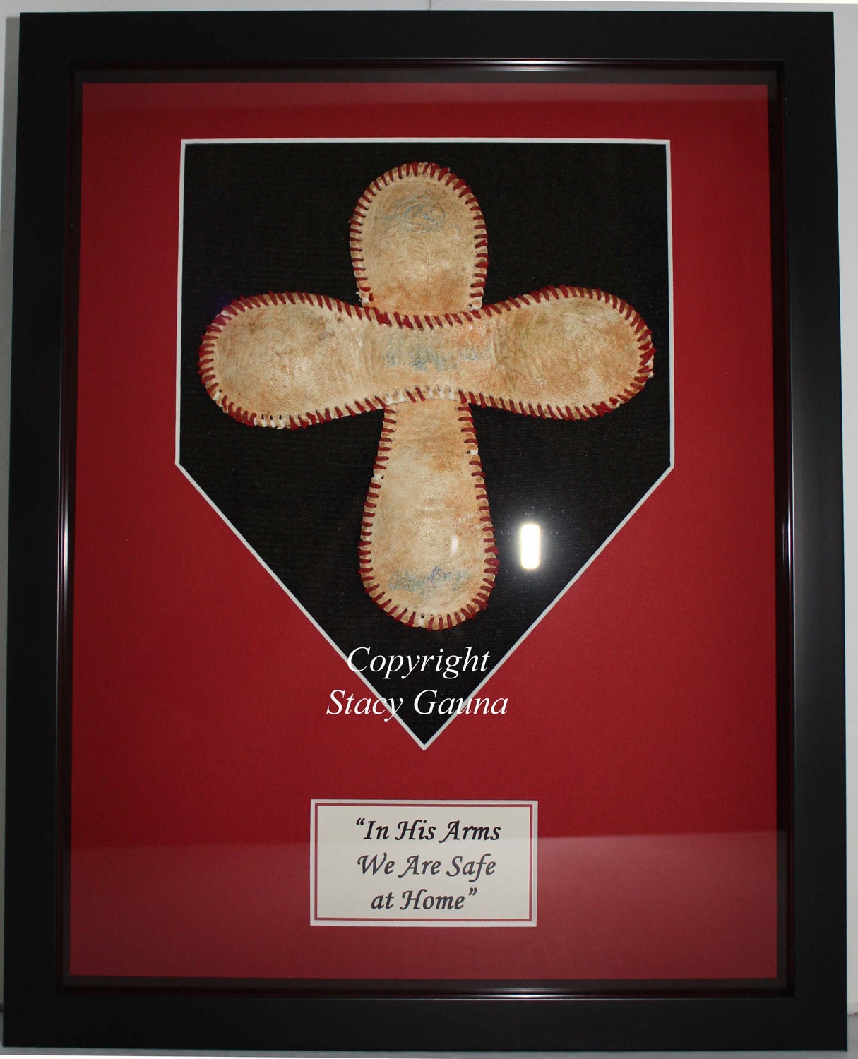 Baseball Cross in 11x14 Shadowbox Frame with Homeplate Mat