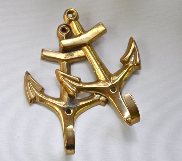 Nautical Anchor Coat Hooks Brass Vintage by Pamplepluie on Etsy