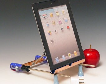iPad stand with USB wall charger. Handmade from repurposed tools. Functional desk art. Gift for guys. FAST SHIPPING. 189