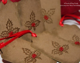 Christmas Gift Tags Holly Tags - Handmade Christmas Tags - Set of 6