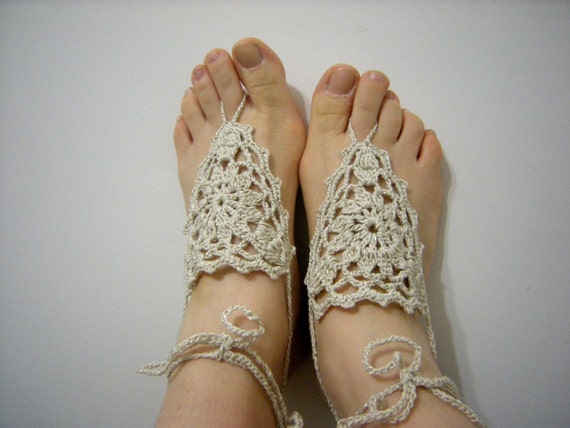 Beige Barefoot Sandals-Wedding Summer,Hand Crochet,Victorian, Sexy ...