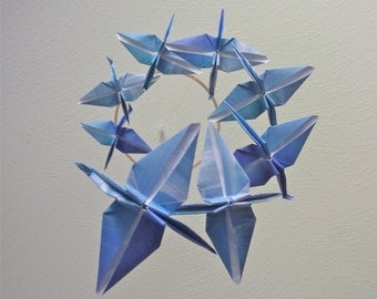 Origami Crane Mobile Children Decor Baby Mobile Eco Friendly Blue Art Nursery Home Decor Blue Nautical Bedroom