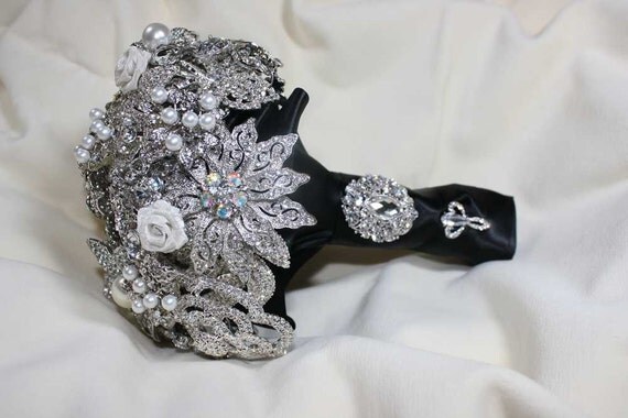 Brooch, Crystal, Feather, or Pearl wedding bouquets and accessories ...