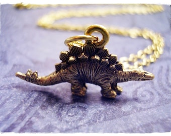 Gold Stegosaurus Dinosaur Necklace - Antique Gold Pewter Stegosaurus Charm on a Delicate Gold Plated Cable Chain or Charm Only