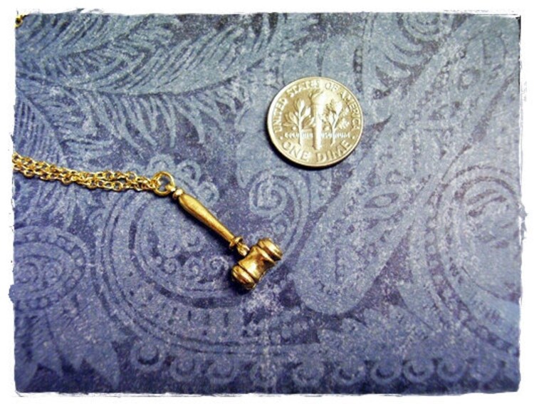 Gold Gavel Necklace Antique Gold Pewter by EvelynMaeCreations