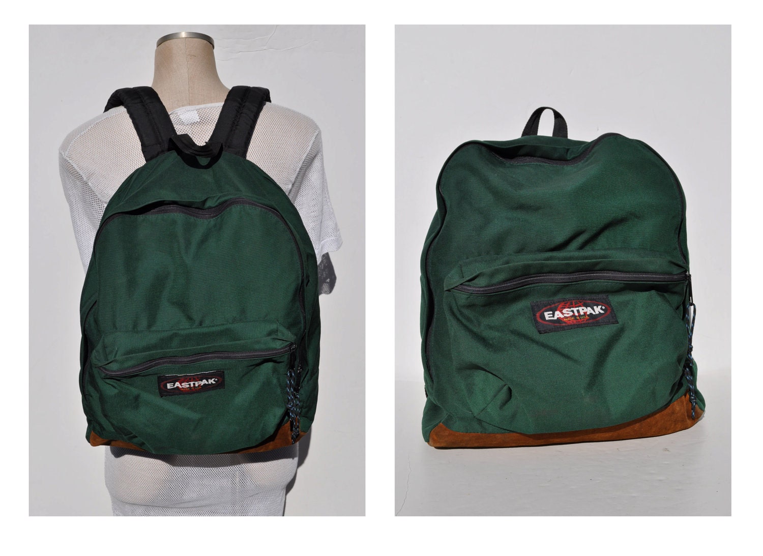 vintage backpack with leather bottom EASTPAK carry on by andyhaul