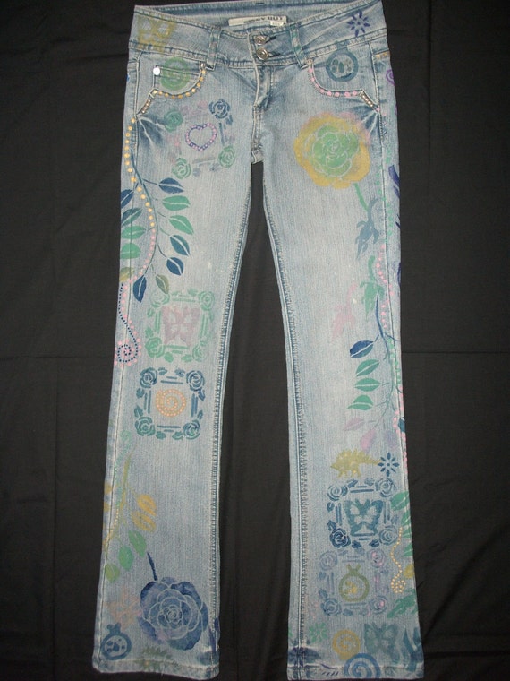 Hand Painted Jeans Wearable Art Upcycled Jeans AU