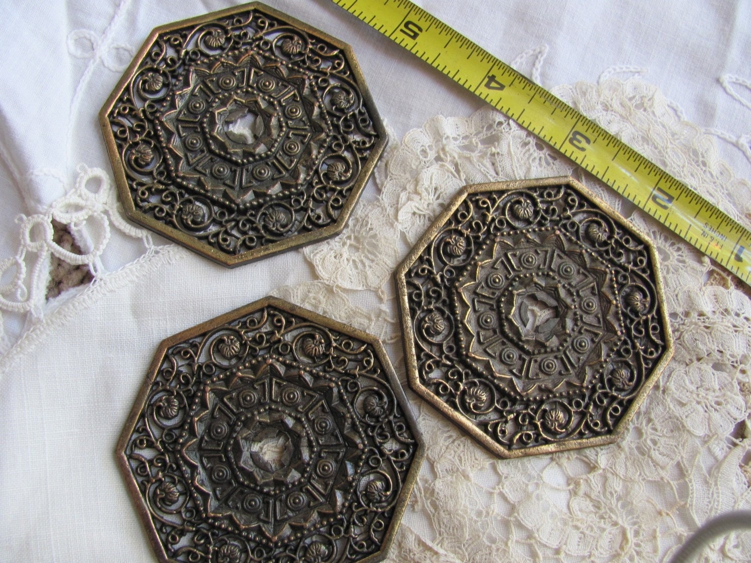 Set of 3 Large Decorative Brass Trim Plates