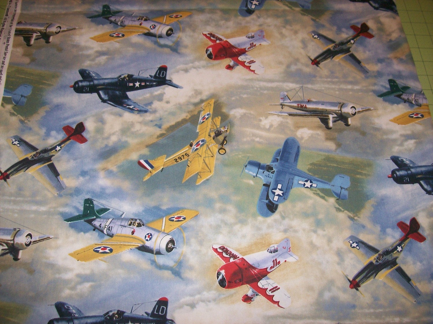 A Wonderful Vintage Airplanes Cotton Fabric by CountryCharmFabrics