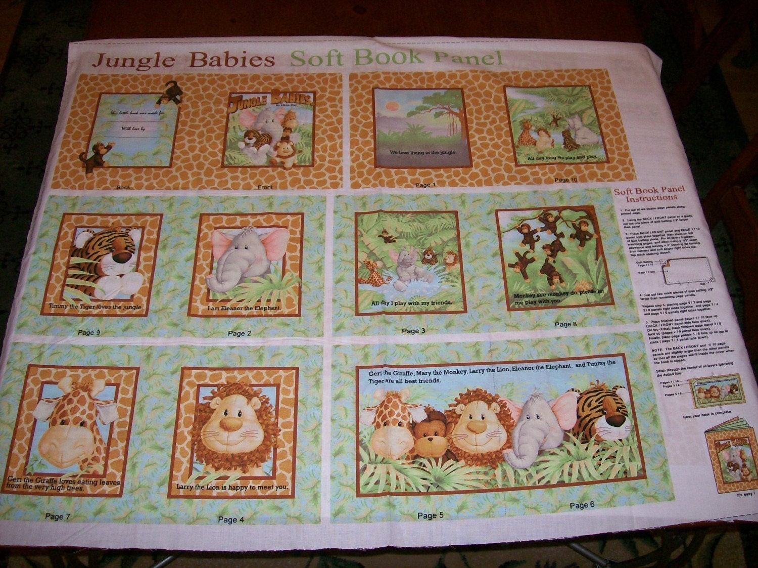 An Adorable Jungle Babies Soft Book Fabric Panel Free US