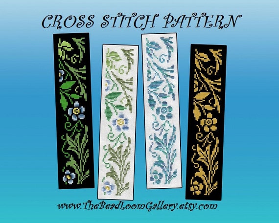 Counted Cross Stitch Pattern The Blue Floral Bookmark PDF