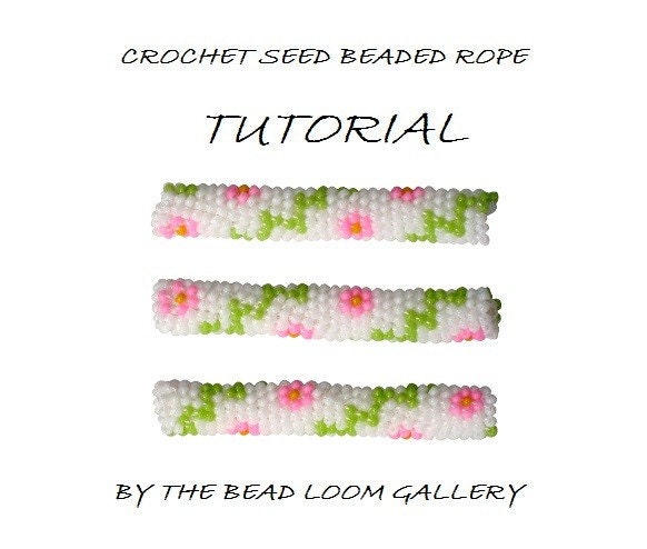 Crochet or Peyote Seed Beaded Rope PATTERN Floral Zig Zag