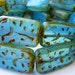 10 Czech Glass Grooved Rectangle Beads in Aqua Opal with Picasso