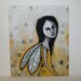 mixed media Folk art nature Original girl whimsical yellow painting 12x10 inch canvas board - The Dreamer
