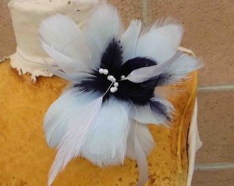Feather flower applique baby blue color 1 pieces listing