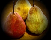 Primitive Folk Art Red,Yellow And Green Pear Ornies Set Of 3-FAAP