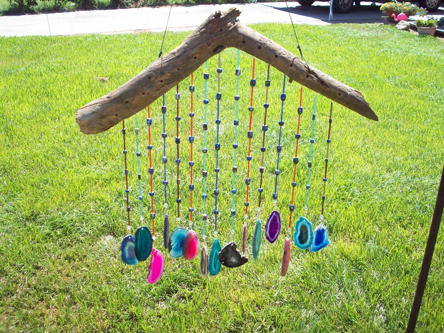 Agate Wind Chimes Rocketshotz Unique Wood And Agate Wind Chime With Colorful Beads