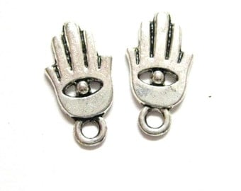 10pcs Silver Hasma Fatima Hand Charms Evil Eye Beads EID - Antique Silver Nickel Free Charms - Wholesale Jewelry Supply E07