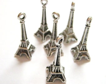 4pcs Large Silver Eiffel Tower Charms - 3D Pendant Paris Beads Antique Oxidized Nickel Free Silver - DIY Jewelry Gift For Wife Her J23