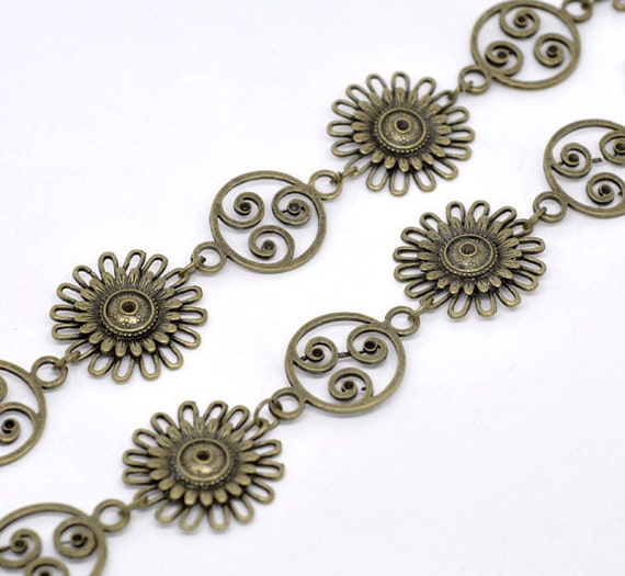Jewelry Findings Antique Bronze Chain Necklaces Flower Links