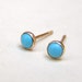 Turquoise earrings gold Stud earring in Recycled 14k yellow Gold post Earrings 4mm