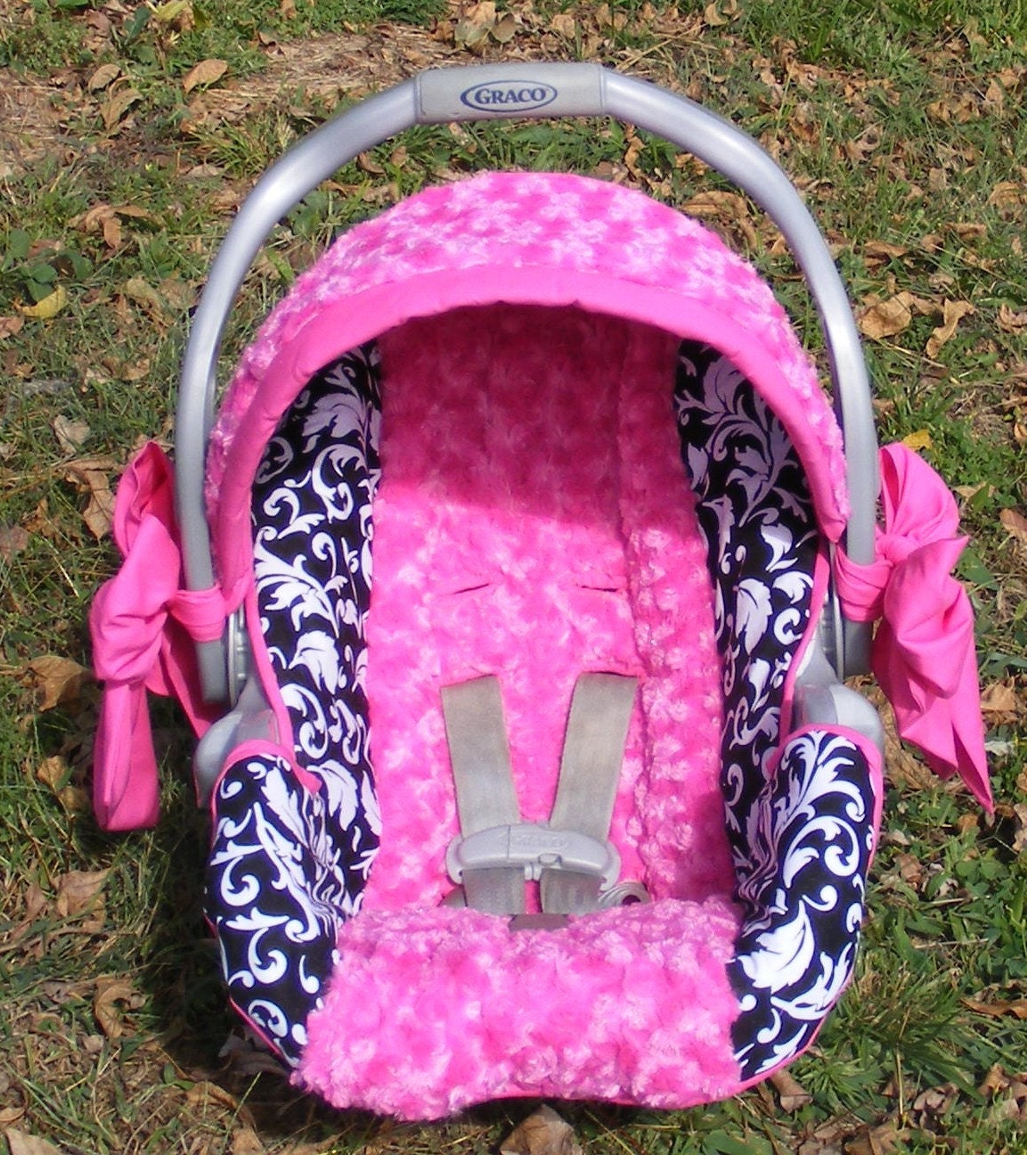 Reupholstered-Infant-Car-Seat-cover-baby-girl-Hot-Pink-...