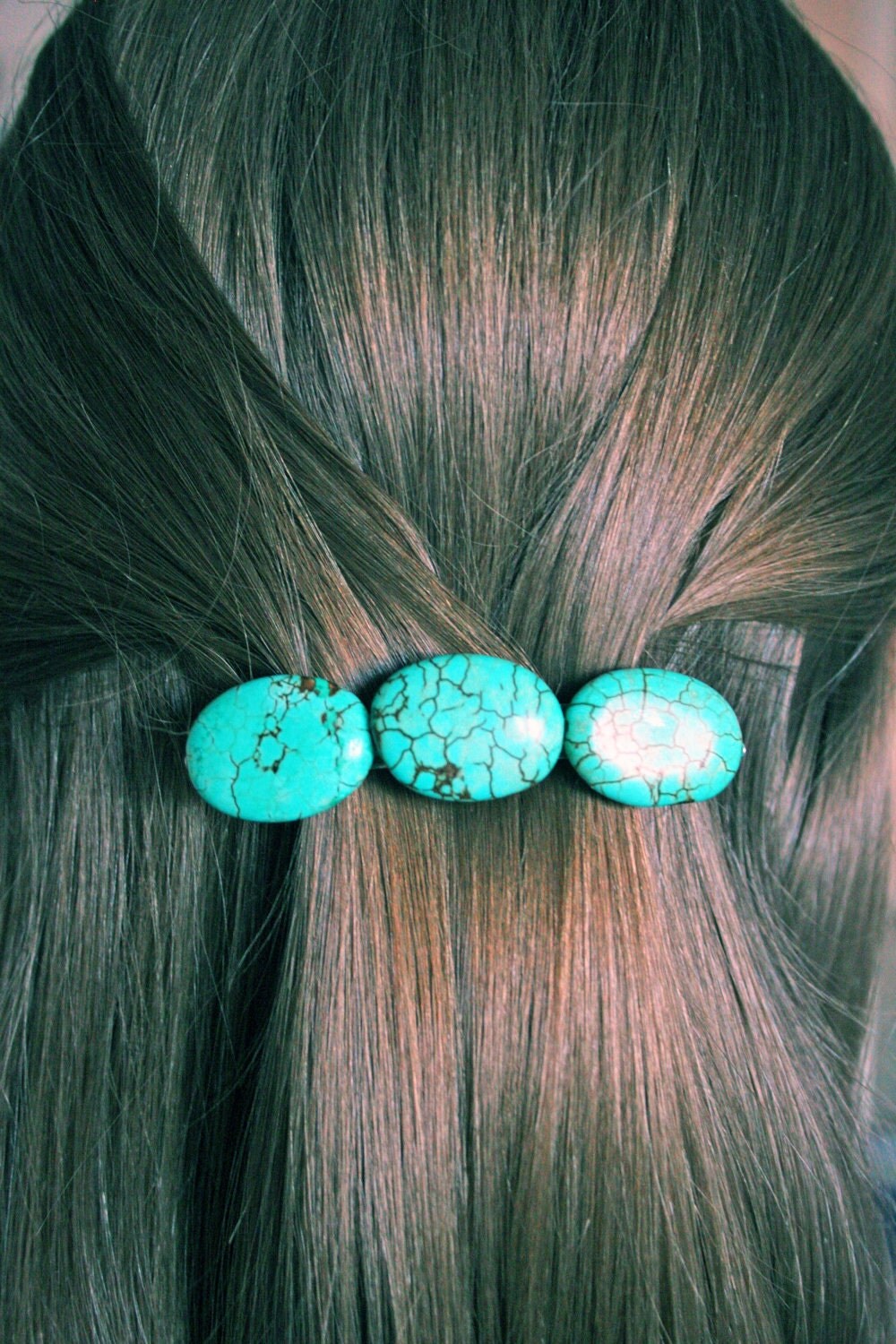 TURQUOISE HAIR CLIP stone blue barrette silver for her