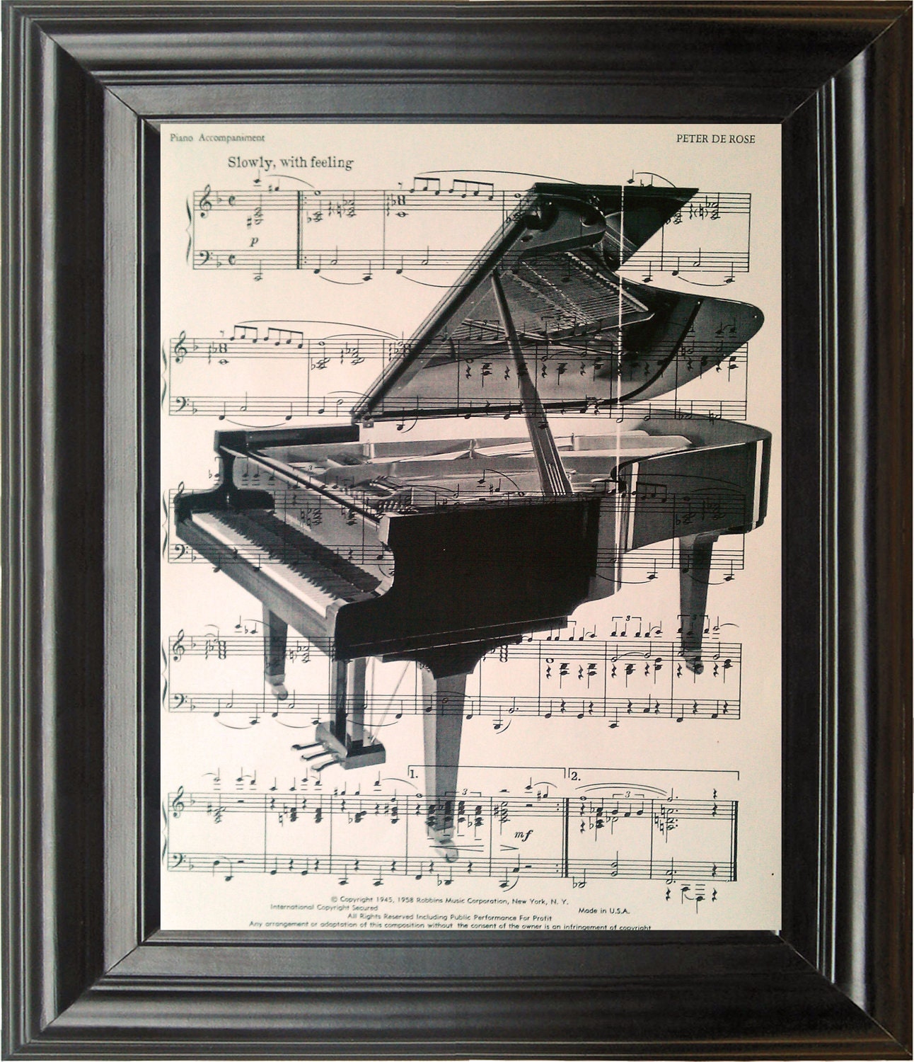 Dictionary Art Vintage Piano Recycled book print illustration