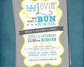 First Came the Lovin. Bun in the Oven Baby Shower Invite. Gender Neutral Yellow & Gray by Tipsy Graphics. Any colors and text. Il_170x135
