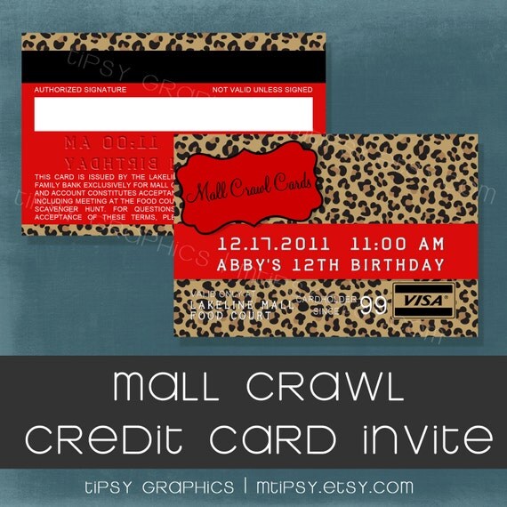 Chic Leopard Print MALL CRAWL Credit Card Invite. Front and Back design. Any colors and text, Photo Optional by Tipsy Graphics Il_570xn