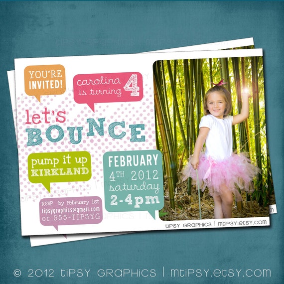 Let's Bounce. Sorbet Blocks Birthday Party Invitation by Tipsy Graphics. Any colors and text, photo otpional Il_570xn