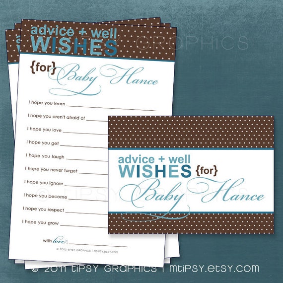 Blue Aqua Teal & Brown Polka Dots. Sweet Well Wishes for the NEW BABY. By Tipsy Graphics. Printable Cards Il_570xn