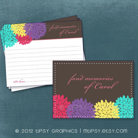 Dahlia Mums Floral. Fond Memories Advice & Well Wish Cards. Printable Cards by Tipsy Graphics. Any Colors Il_570xn