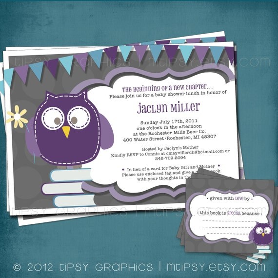 Baby Owl Stock the Library Shower Invitation. Coordinating DIY Book Plate Design Included by Tipsy Graphics Il_570xn