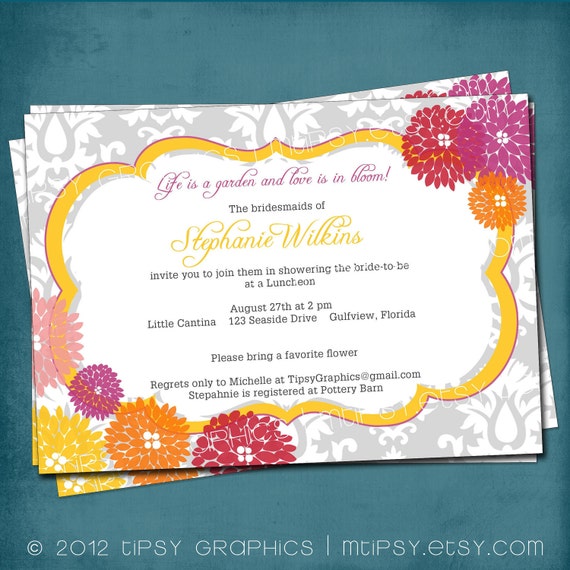 Love is in Bloom Floral Damask Shower Invite by Tipsy Graphics. Any colors and text. Il_570xn