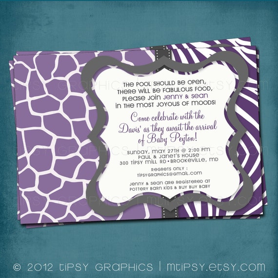Safari. Modern Animal Print Baby Shower or Party Invite by Tipsy Graphics. Any colors and text. Il_570xn