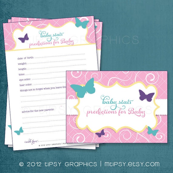 Butterfly. Baby Stats / MadLib Adlib / I Hope Printable Cards, any Colors. Gender Neutral. By Tipsy Graphics Il_570xn