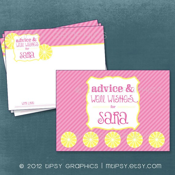 Pink & Yellow Lemonade Advice and Well Wish Cards for Mom or Bride to Be. Printable Cards by Tipsy Graphics Il_570xn