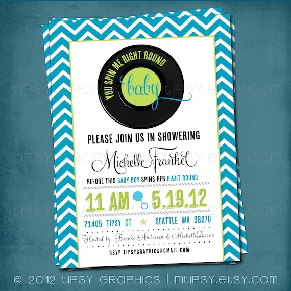 Modern Chevron. Spin Me Right Round Baby Shower or Party Invite by Tipsy Graphics Il_570xn