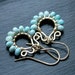 Handmade dangle earrings, 14k gold filled, turquoise, jasper, beaded hoops, wire wrapped, blue, aqua, Mimi Michele Jewelry