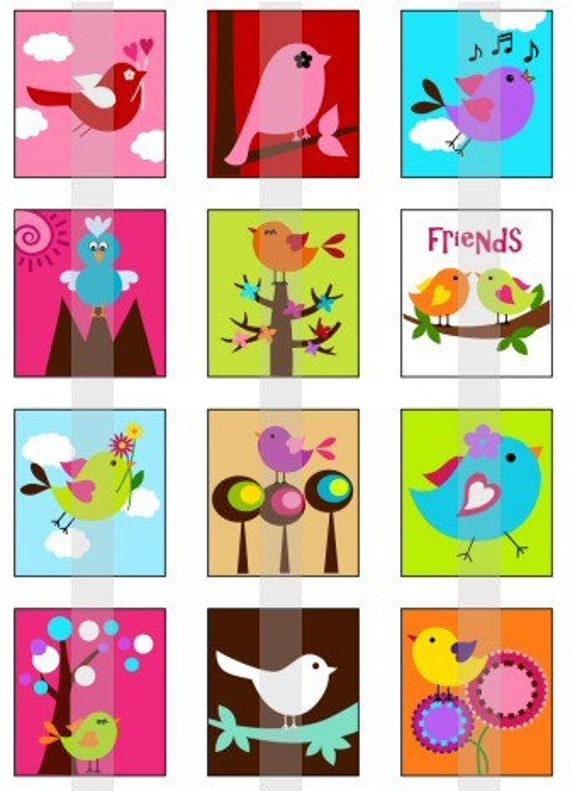 Birdies one 4x6 inch digital sheet of scrabble size 0.75 x