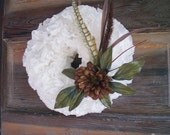 Winter Wreath White Paper, brown flower, feathers and grasses Il_170x135