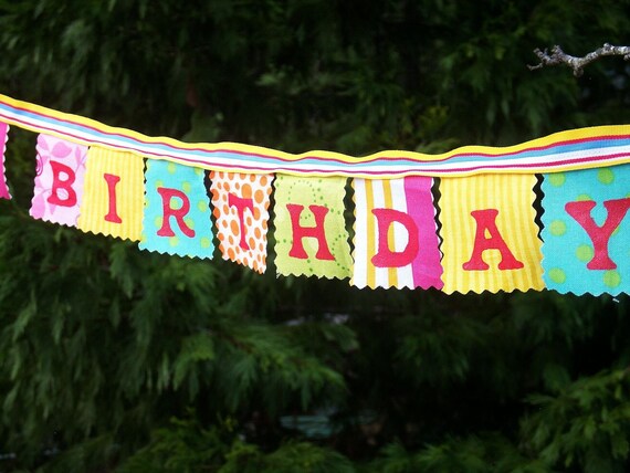 Items similar to Happy Birthday Banner mini fabric party banner, photo ...