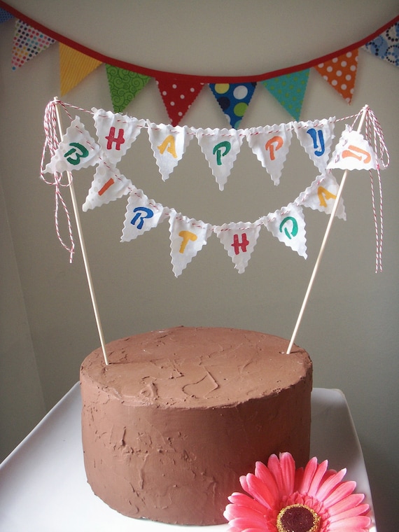 Cake Bunting Happy Birthday custom colored hand painted fabric