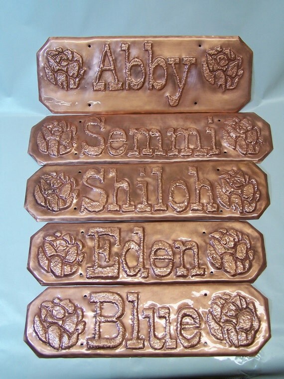 Items similar to Hand Embossed Copper Name Plates on Etsy